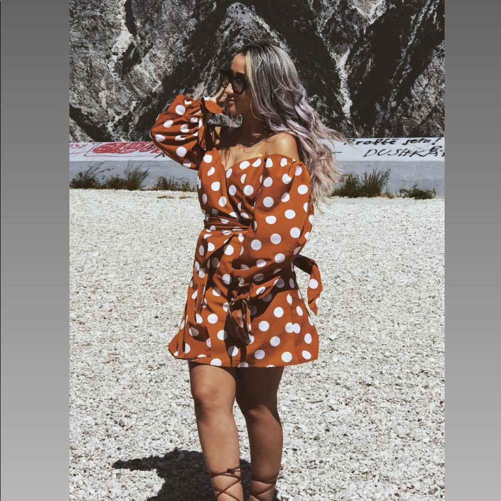 Polka dot off shoulder dress